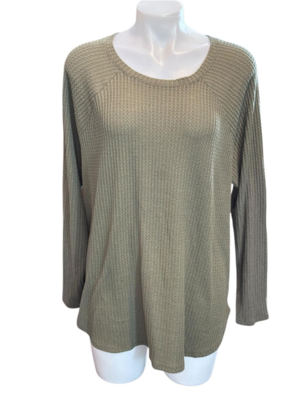 Women's AE Olive Green Waffle Knit Long Sleeve Tee XL GUC